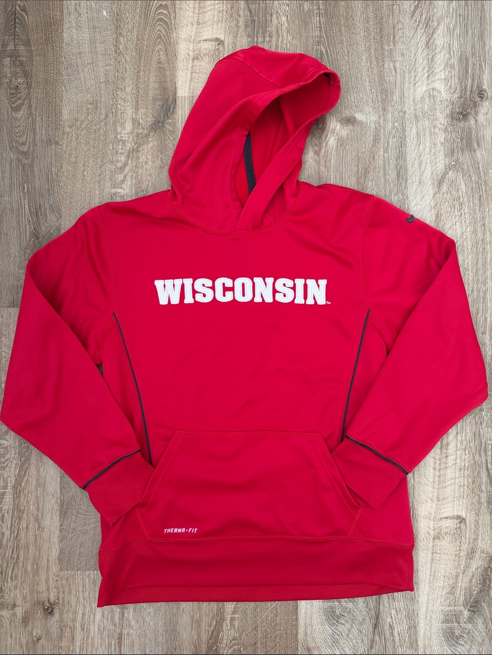 Nike Therma-Fit Wisconsin Kids Nike Red Hoodie with White Logo